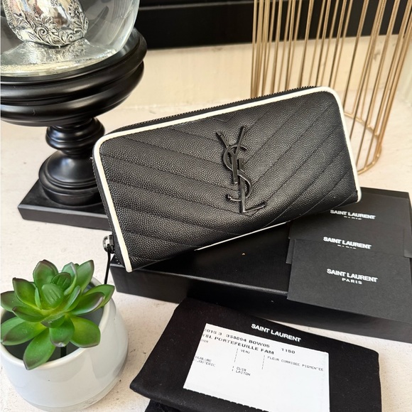 SOLD - 💎AUTH YSL Saint Laurent Monogram Zip Around Wallet Black - Picture 2 of 14